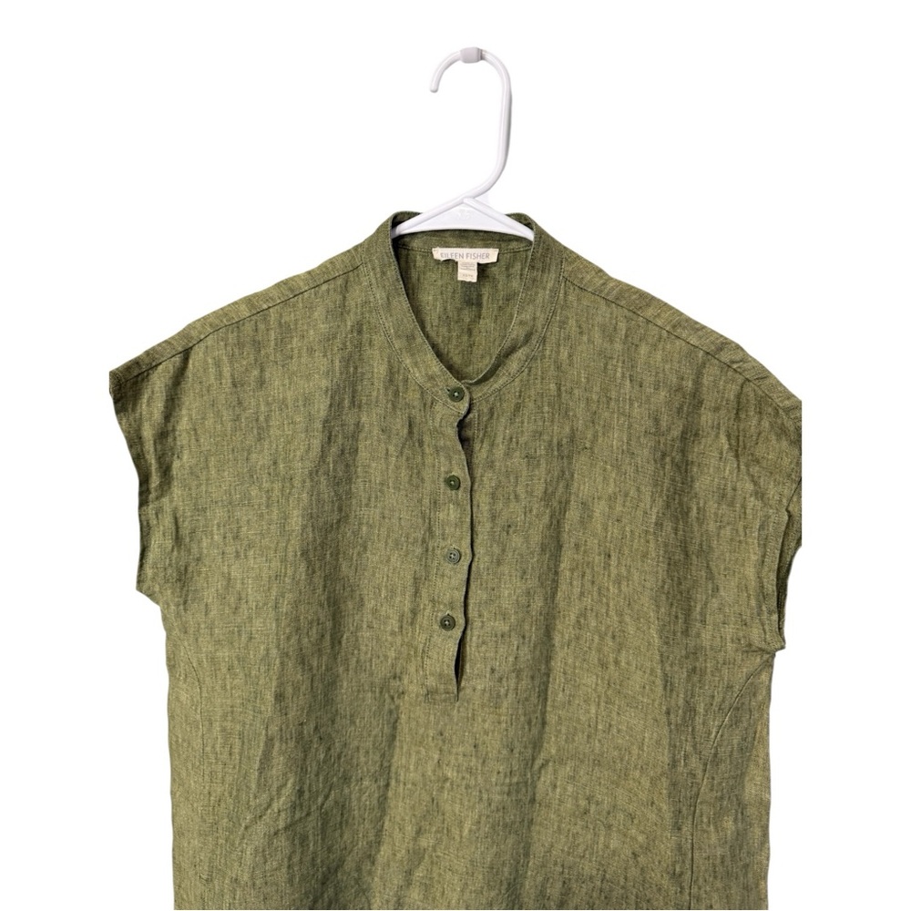 Eileen Fisher Olive Green Linen Shift Dress - Picture 4 of 7
